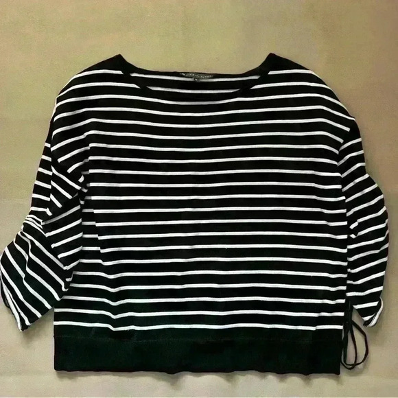 Elliot Lauren Black and White Stripe Cinch sleeve blouse: XL - Picture 2 of 7